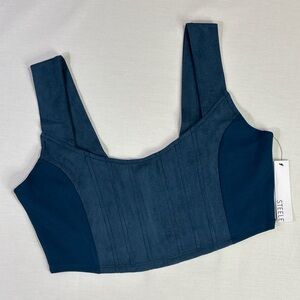 STEELE Teal Corset Crop Top Structured Bustier Tank Zip Back NWT Size L